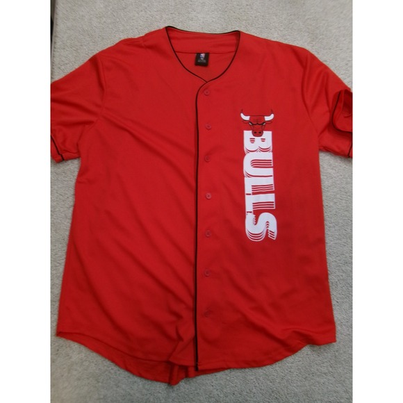 NBA Other - NBA Chicago Bulls Baseball Jersey Mens 2XL Red Button Front Short Sleeve Shirt